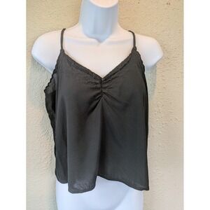 American Eagle Cami Crop Top Lace Trim Black MEDIUM eyelet scallop Boho Festival